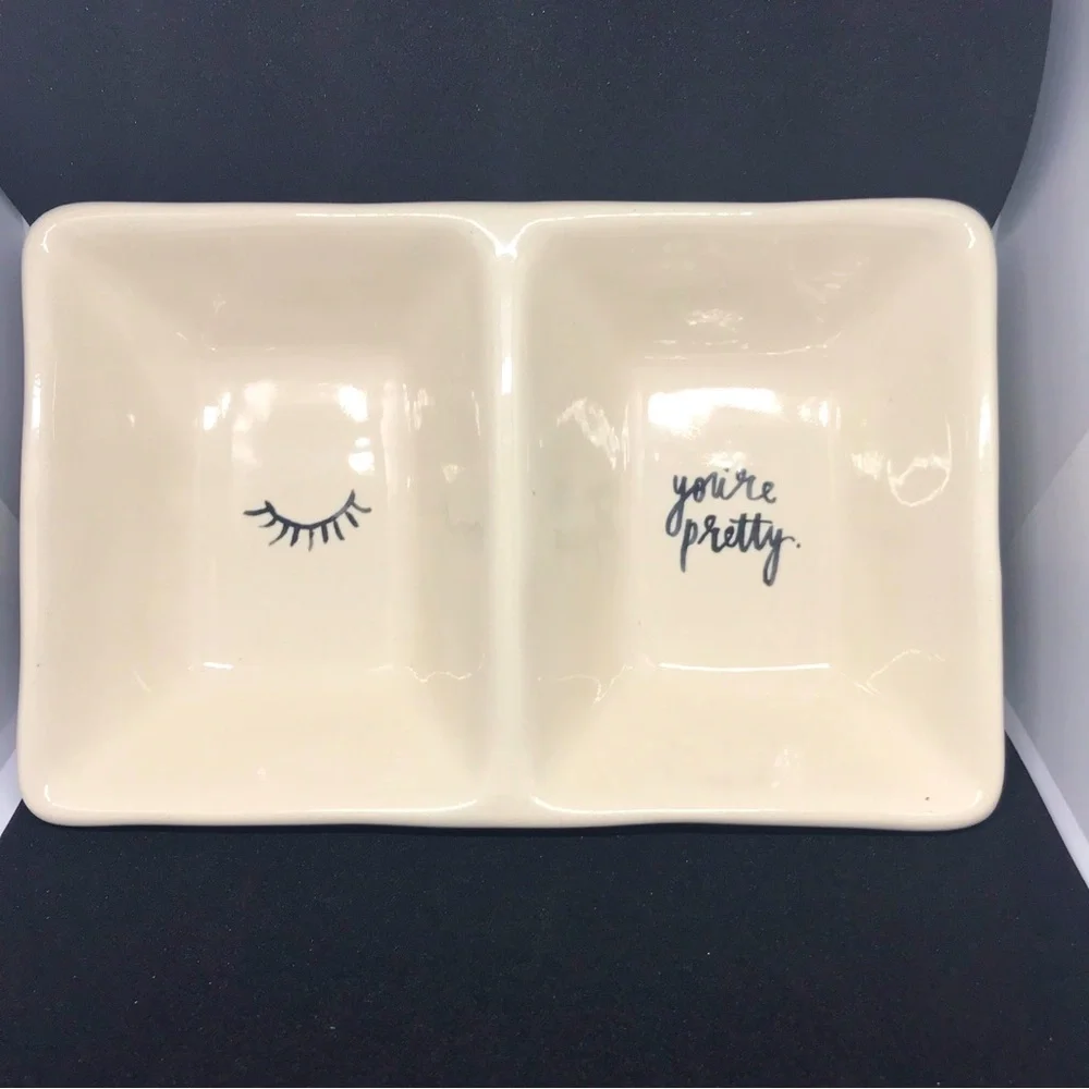Rae Dunn You're Pretty Eyelash Art Holder Trinket Tray by Magenta USED
